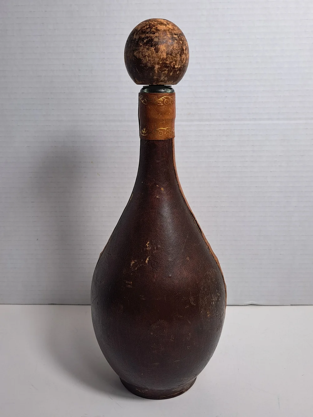 Vintage Italian Leather-Wrapped Wine or Liquor Decanter Handcrafted